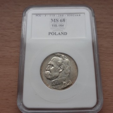 5 złotych Piłsudski 1934 Grading PCG MS-68 nr.29/1