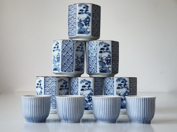 6 kubków do herbaty (Senchado Bonkin Chakin z Kioto) oraz 4 mini czarki 