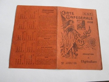 CARTE CONFEDERALE 1929 FRANCJA