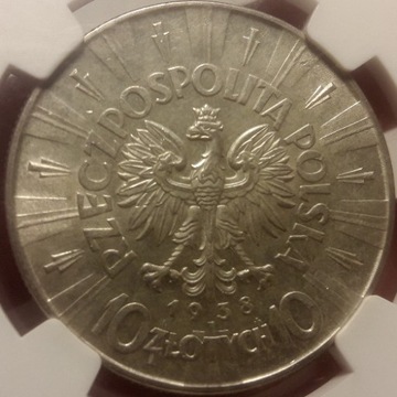 1938 Józef Piłsdudski 10 zł NGC MS61, 2 RP, Wawa