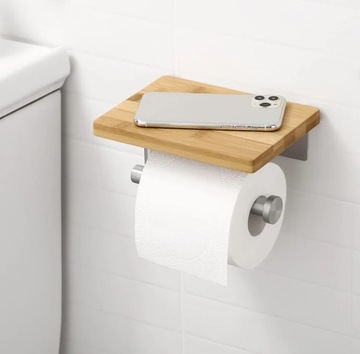 Wieszak na papier toaletowy z półką z drewna 