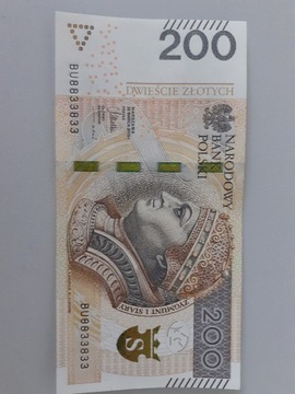 Banknot 200 zł, ciekawy numer BU8833833