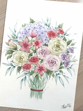 Obraz kwiaty bukiet akwarele 21x29,7cm