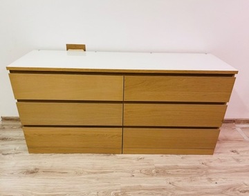 IKEA MALM Komoda, 6 szuflad, dąb biały, 160x78 cm