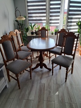 Stół dębowy z 6-cioma krzesłami stan bdb. Łomża 