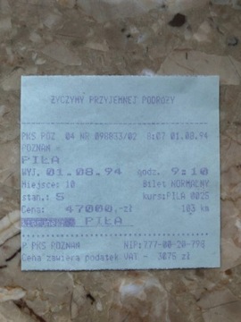 Bilet PKS Poznań z 1994