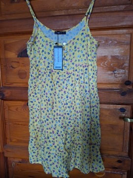 Sukienka cytrynowa w kwiatki na guziczki (S)