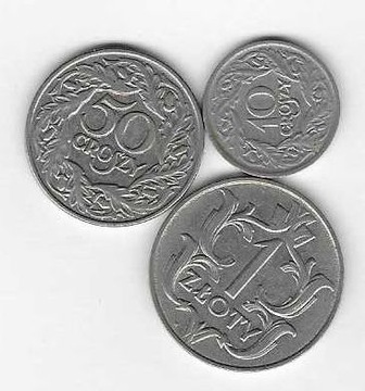 Zestaw 3 polskich monet przedwojennych.