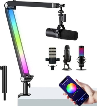 BOOM ARM. Wysięgnik do mikrofonu ze światłem RGB.