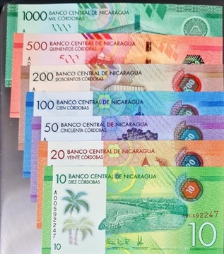 Nicaragua set 10-1000 cordobas UNC 2014-2016