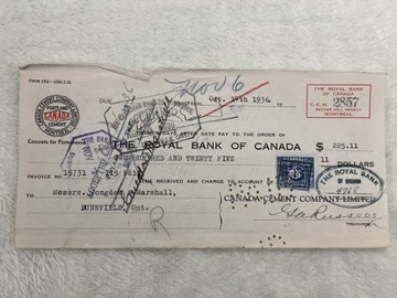 Czek Canada 1934 r.