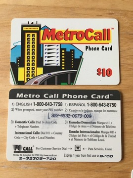 Karta telefoniczna USA MetroCall 10$ plastikowa