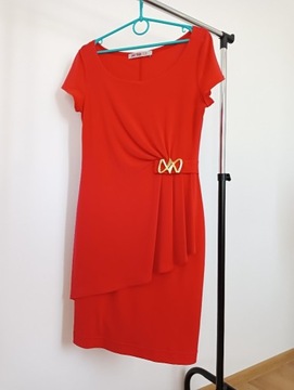 Sukienka JUST STYLE 38/M, czerwona, elegancka