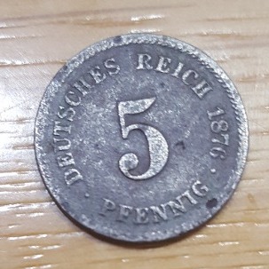 moneta Niemcy 5 fenigów 1876 r