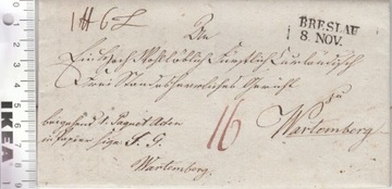 Niemcy BRESLAU List koperta dokument lakowany 1822