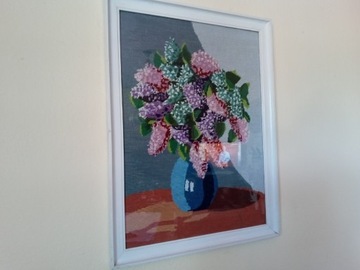 Obraz ręcznie wyszywany kwiaty
