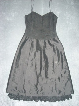 CAMAIEU czarna jedwabna sukienka z koronką r.38
