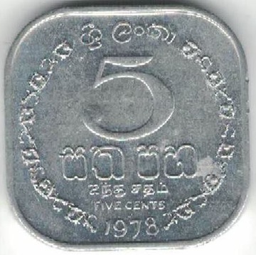 Sri Lanka 5 centów cents 1978 21.52 mm nr 3