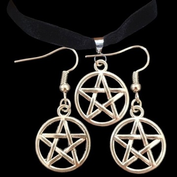 Komplet choker kolczyki pentagram witch y2k black