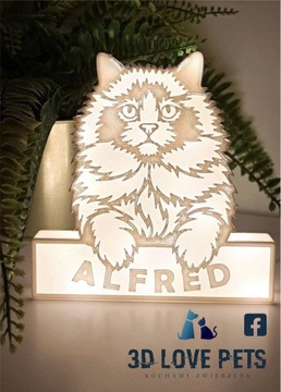 Figurka, lampka 3D Love Ragdoll kot (imię kota)