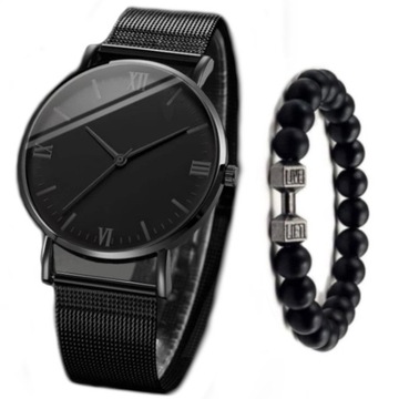 Zegarek męski czarny kwarcowy + Bransoletka