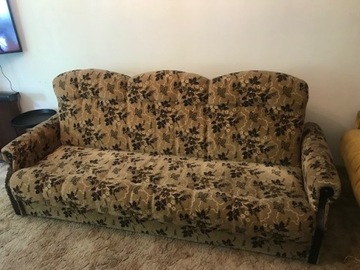 Komplet wypoczynkowy retro sofa, 2 fotele, 2 pufy