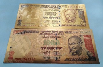 Banknoty pozłacane 24k  500 i 1.000 rupii - INDIE 