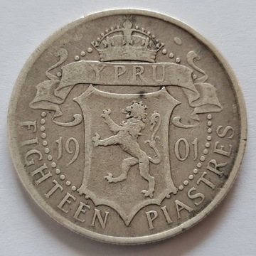 Cypr 18 piastrów 1901 srebro