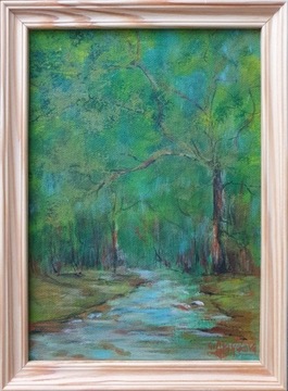 Obraz ręcznie malowany "Las" +rama pejzaż drzewa
