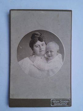 Stare zdjęcie kartonik kobieta z chłopcem portret