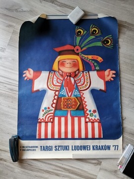 Duży plakat PRL Targi Sztuki Ludowej Krakow 1977 Polski Folklor