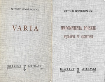 WITOLD GOMBROWICZ Varia / Wspomnienia IL Paryż