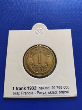 1 franc frank 1932 - FRANCJA