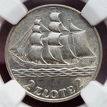 2 złote 1936r. Żaglowiec NGC MS62 