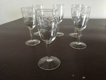 Kieliszki szklane vintage retro grawerowane 12 cm 