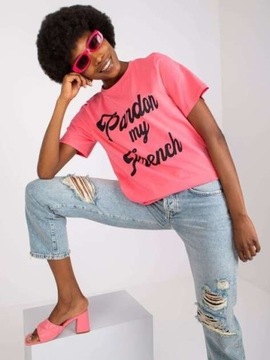 T-shirt damski róż uni Pardon My French nowość 