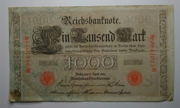 Niemcy - BANKNOT - 1000 Marek 1910 ser. M
