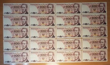 PRL zestaw 20 banknotów 100 zł 1988r