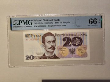 20  złotych 1982r  Seria N 0 900 202 PMG 66 EPQ