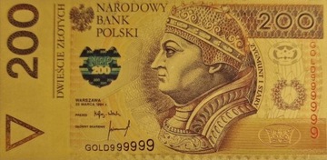 200 zł Zygmunt I Stary Pozłacany Banknot 