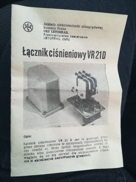 [OKAZJA] Łącznik ciśnieniowy wyłącznik VR21D