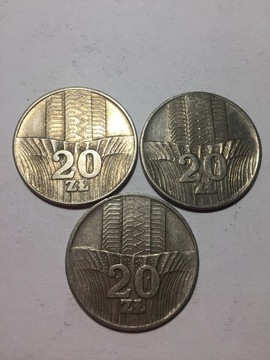 Zestaw 3-ch monet20zł 1976,kłosy-wież,st.b.d. 