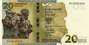 20zł. Banknot Ochrona polskiej granicy wschodniej