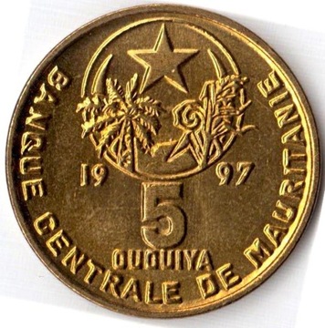 MAURETANIA, 5 Ouguiya 1997(1418), KM#3, UNC