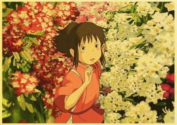 PIĘKNY duży plakat vintage SPIRITED AWAY anime