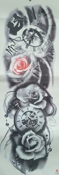 Tatuaż zmywalny kwiaty, zegar