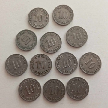 12x 10 pfennig pfennigów, różne roczniki