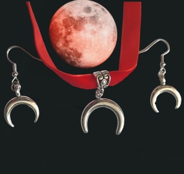 Komplet lunula choker kolczyki gotycki księżyc rm3