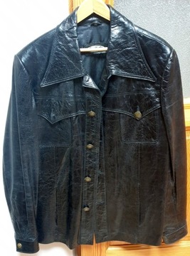 Czarna skórzana kurtka - rozmiar 52