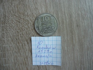 10 Franków 1929 r . srebro Francja 